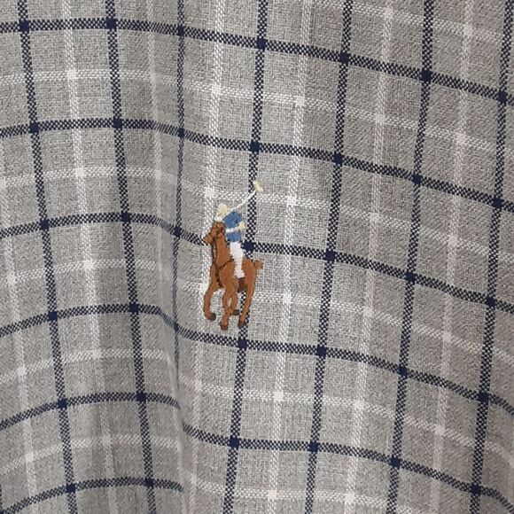 Ralph Lauren Mens 2XL Classic Fit Cotton Gray Plaid Long Sleeve Button Up Shirt - Picture 2 of 8